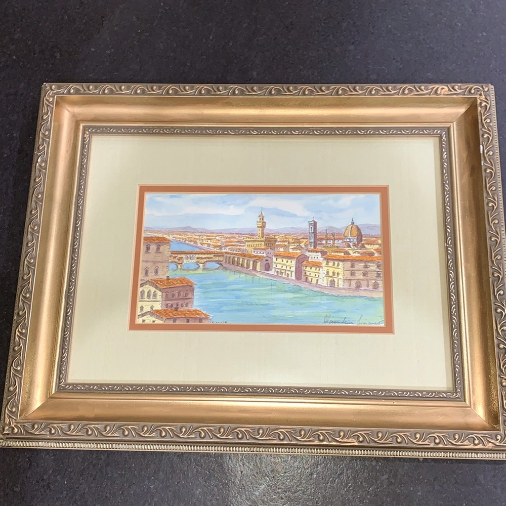 Framed original watercolor Firenze Florence Italy Ponte Vecchio
